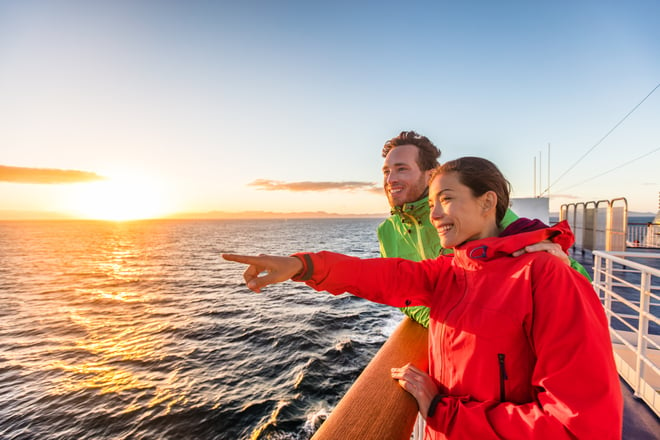 two people on a ferry