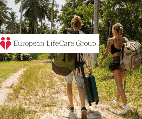 European LifeCare Group’s Vital Victory logo + two people with backpacks